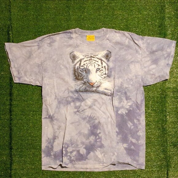 VINTAGE 2006 THE MOUNTAIN MENS T SHIRT SNOW TIGER LIGHT BLUE MARBLE TIE DYE XXL - Picture 4 of 8